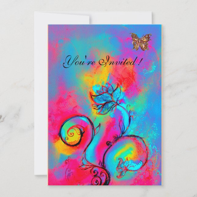 WEISSKALISCHE BLUME & SCHALTFLÄDEN, rosa, gelb Einladung (Vorderseite)