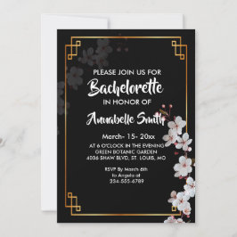 Weißkirschblüten und goldenes Rahmenbachelor Einladung