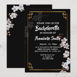 Weißkirschblüten und goldenes Rahmenbachelor Einladung
