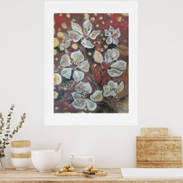 Weißkirsche blüht im Hintergrund Poster