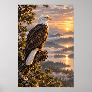 Weißkopfseeadler bei Golden Mountain Sunset Wildli Poster