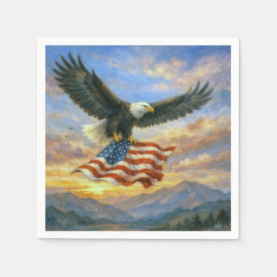 Weißkopfseeadler fliegt mit amerikanischer Flagge Serviette