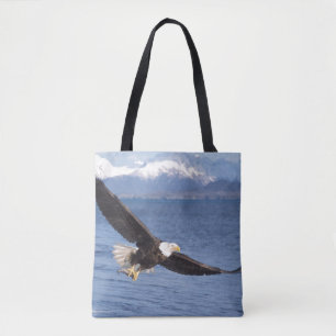 Weißkopfseeadler, Haliaeetus leucocephalus, im Flu