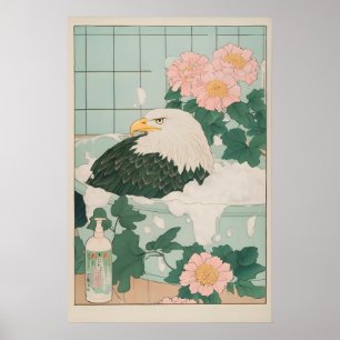 Weißkopfseeadler in Badewanne Druck Ukiyo-e Japani Poster