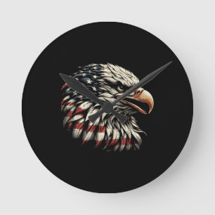 Weißkopfseeadler Kopf Amerikanische Flagge USA Pat Runde Wanduhr