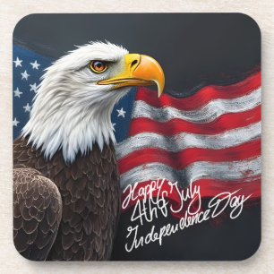 Weißkopfseeadler mit amerikanischer Flagge 4. Juli Getränkeuntersetzer
