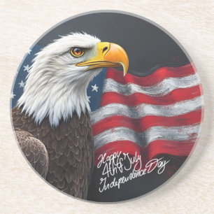 Weißkopfseeadler mit amerikanischer Flagge 4. Juli Getränkeuntersetzer