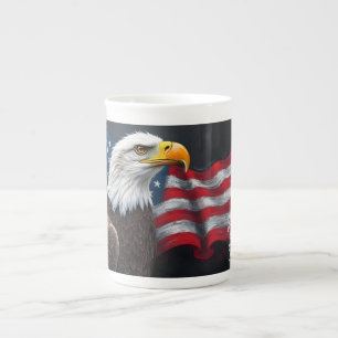 Weißkopfseeadler mit amerikanischer Flagge 4. Juli Prozellantasse