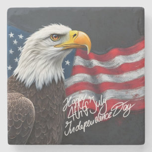 Weißkopfseeadler mit amerikanischer Flagge 4. Juli Steinuntersetzer