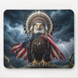 Weißkopfseeadler mit amerikanischer Flagge Mousepad