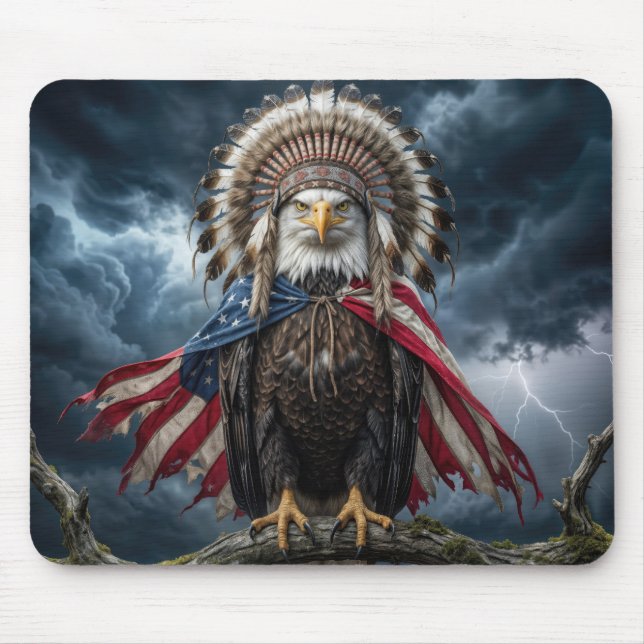 Weißkopfseeadler mit amerikanischer Flagge  Mousepad (Vorne)