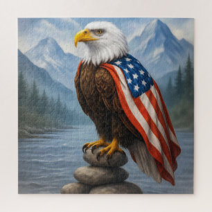 Weißkopfseeadler mit amerikanischer Flaggenumhang Puzzle