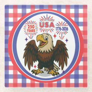 Weißkopfseeadler mit Feuerwerk – USA 250 Jahre 177 Glasuntersetzer