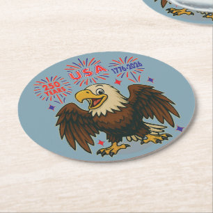Weißkopfseeadler mit Feuerwerk – USA 250 Jahre 177 Runder Pappuntersetzer