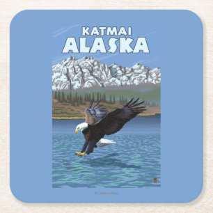 Weißkopfseeadler-Tauchen - Katmai, Alaska Rechteckiger Pappuntersetzer