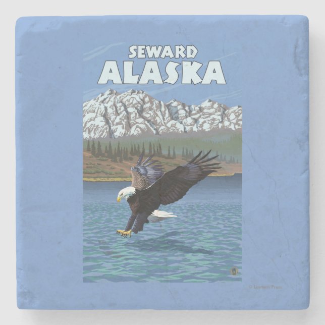 Weißkopfseeadler-Tauchen - Seward, Alaska Steinuntersetzer (Vorderseite)