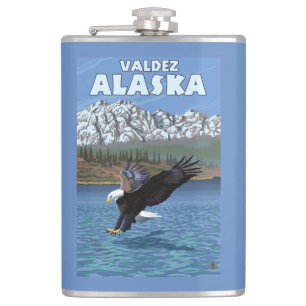Weißkopfseeadler-Tauchen - Valdez, Alaska Flachmann