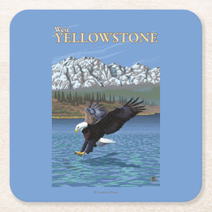 Weißkopfseeadler-Tauchen - WestYellowstone, M.Ü. Rechteckiger Pappuntersetzer
