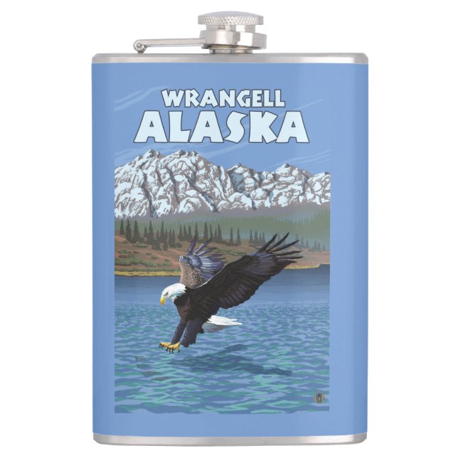 Weißkopfseeadler-Tauchen - Wrangell, Alaska Flachmann (Vorderseite)