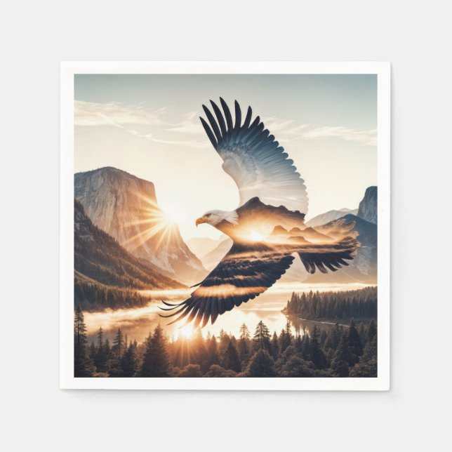 Weißkopfseeadler über Bergsee Serviette (Vorderseite)