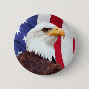Weißkopfseeadler und amerikanische Flagge Button