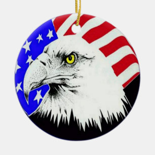 Weißkopfseeadler und amerikanisches Fahnenornament Keramik Ornament
