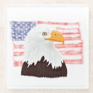Weißkopfseeadler und Flagge der USA - transparent. Glasuntersetzer