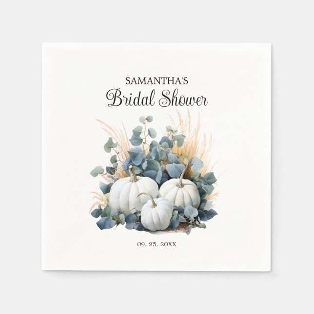Weißkürbis und Eukalyptus-Grüntöne Brautparty Serviette (Vorderseite)