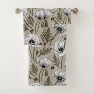 Weißmohn und Ladybugs Badhandtuch Set