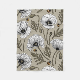 Weißmohn und Ladybugs Fleecedecke
