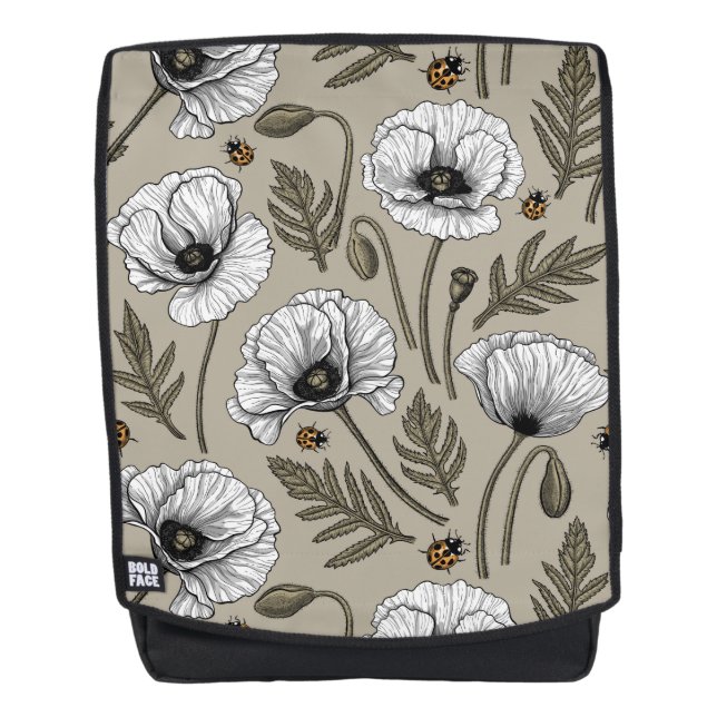 Weißmohn und Ladybugs Rucksack (Vorderseite)