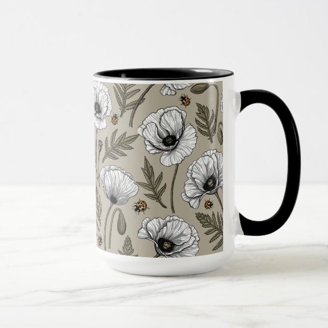 Weißmohn und Ladybugs Tasse (Rechts)