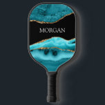 Weißname, Schwarz, Gold und Aquamarine Gattung Pickleball Schläger<br><div class="desc">Personalisieren Sie Ihren Namen in Weiß auf Schwarz,  Gold & Aquamarin Agate.</div>