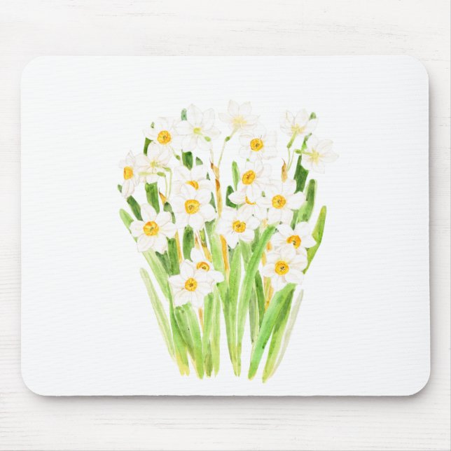 Weißnarkissen Blume Aquarell 2022 Mousepad (Vorne)