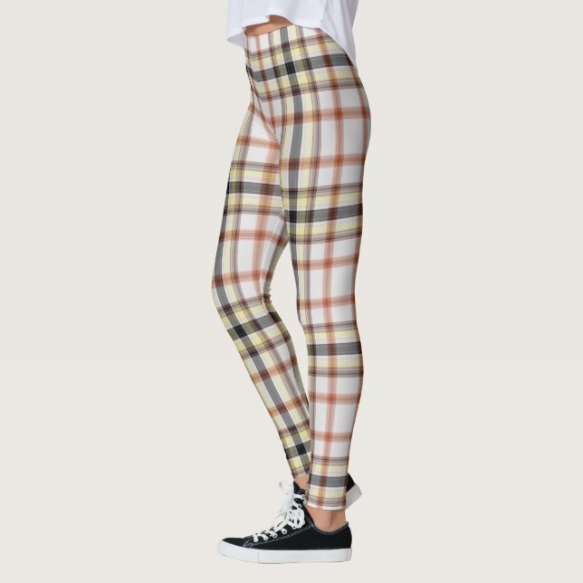 Weißorangefarbener Riesengebirge Tartan Kariert Leggings (Links)