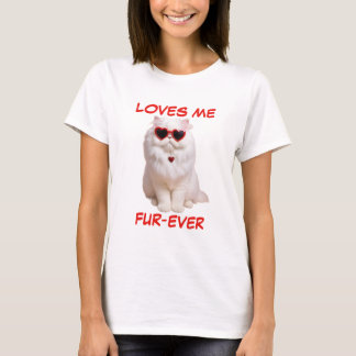 Weißpersische Herzkatzenbrille in Herzform T-Shirt