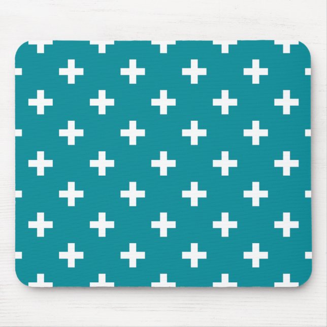 Weißpolka kreuzt aquamarin mousepad (Vorne)