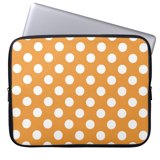 Weißpolka-Punkte auf Bernstein Laptopschutzhülle (Vorderseite)