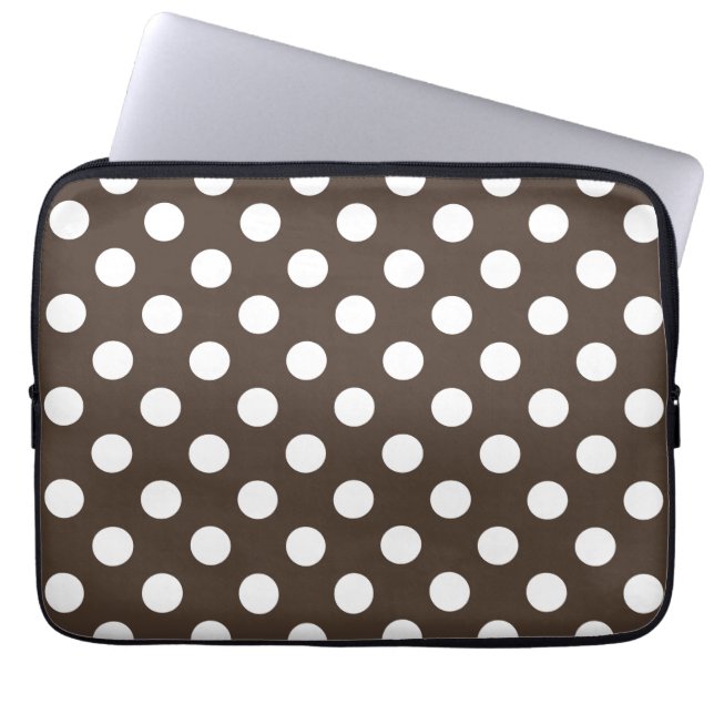 Weißpolka-Punkte auf braun Laptopschutzhülle (Vorderseite)