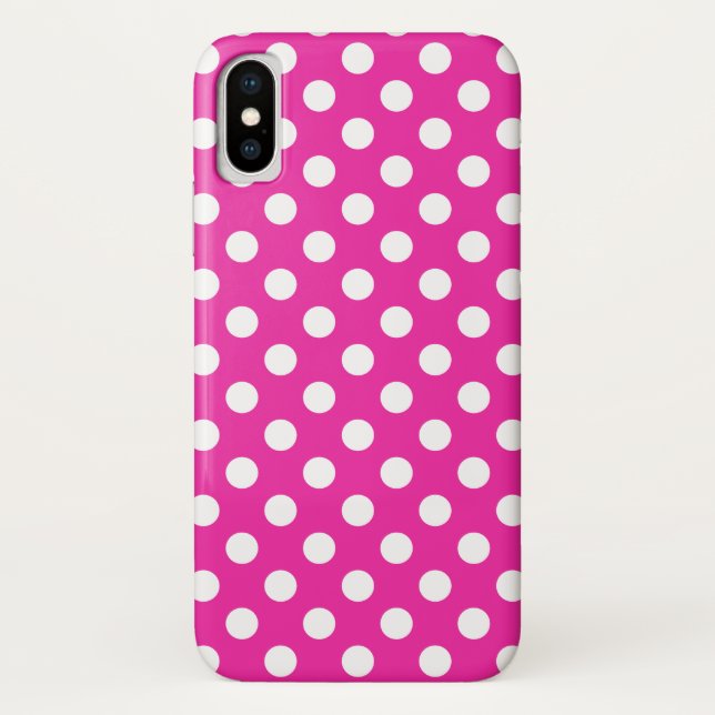 Weißpolka-Punkte auf Fuchsia Case-Mate iPhone Hülle (Rückseite)