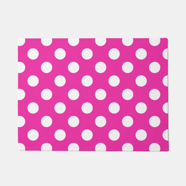Weißpolka-Punkte auf Fuchsia Fußmatte (Vorderseite)