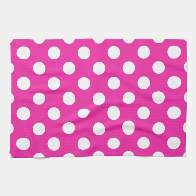 Weißpolka-Punkte auf Fuchsia Geschirrtuch (Horizontal)
