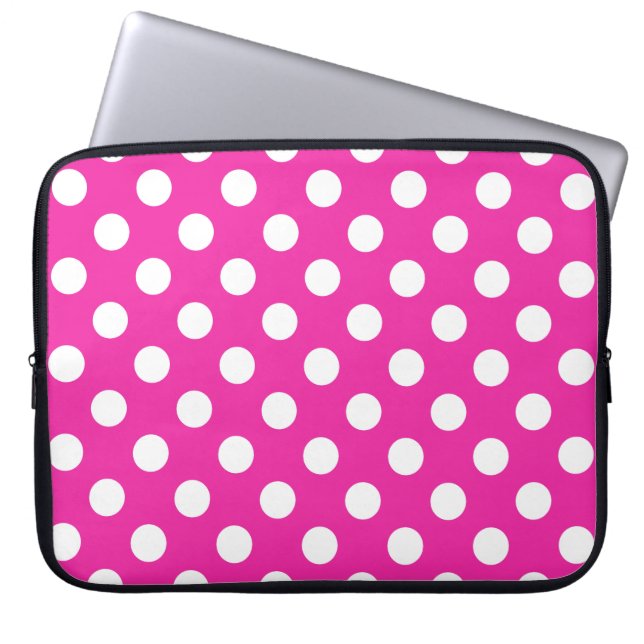 Weißpolka-Punkte auf Fuchsia Laptopschutzhülle (Vorderseite)