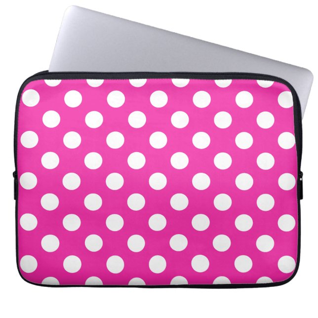 Weißpolka-Punkte auf Fuchsia Laptopschutzhülle (Vorderseite)