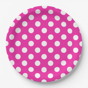 Weißpolka-Punkte auf Fuchsia Pappteller