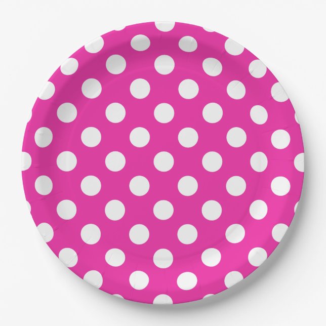 Weißpolka-Punkte auf Fuchsia Pappteller (Vorderseite)
