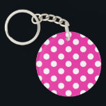 Weißpolka-Punkte auf Fuchsia Schlüsselanhänger<br><div class="desc">Weißpolka-Punkte auf Fuchsia</div>
