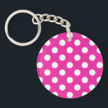 Weißpolka-Punkte auf Fuchsia Schlüsselanhänger<br><div class="desc">Weißpolka-Punkte auf Fuchsia</div>