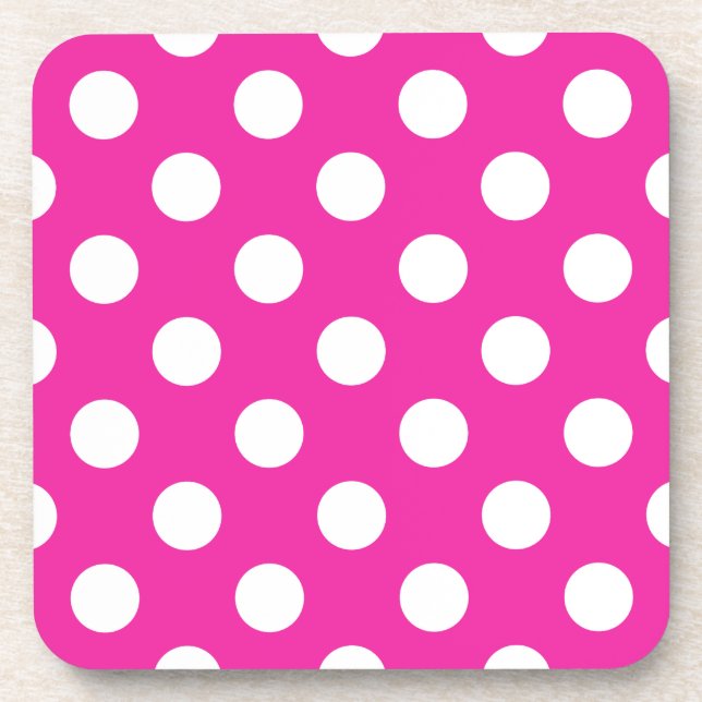 Weißpolka-Punkte auf Fuchsia Untersetzer (Vorderseite)
