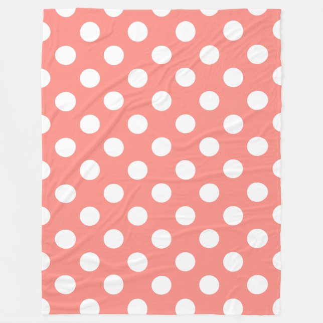 Weißpolka-Punkte auf Pfirsich Fleecedecke (Vorderseite)